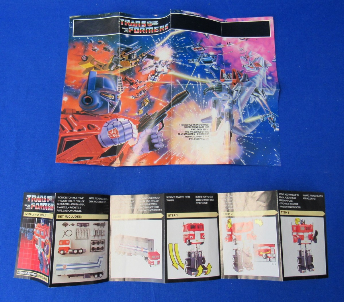 1984 G1 Optimus Prime vintage instruction booklet photographed open